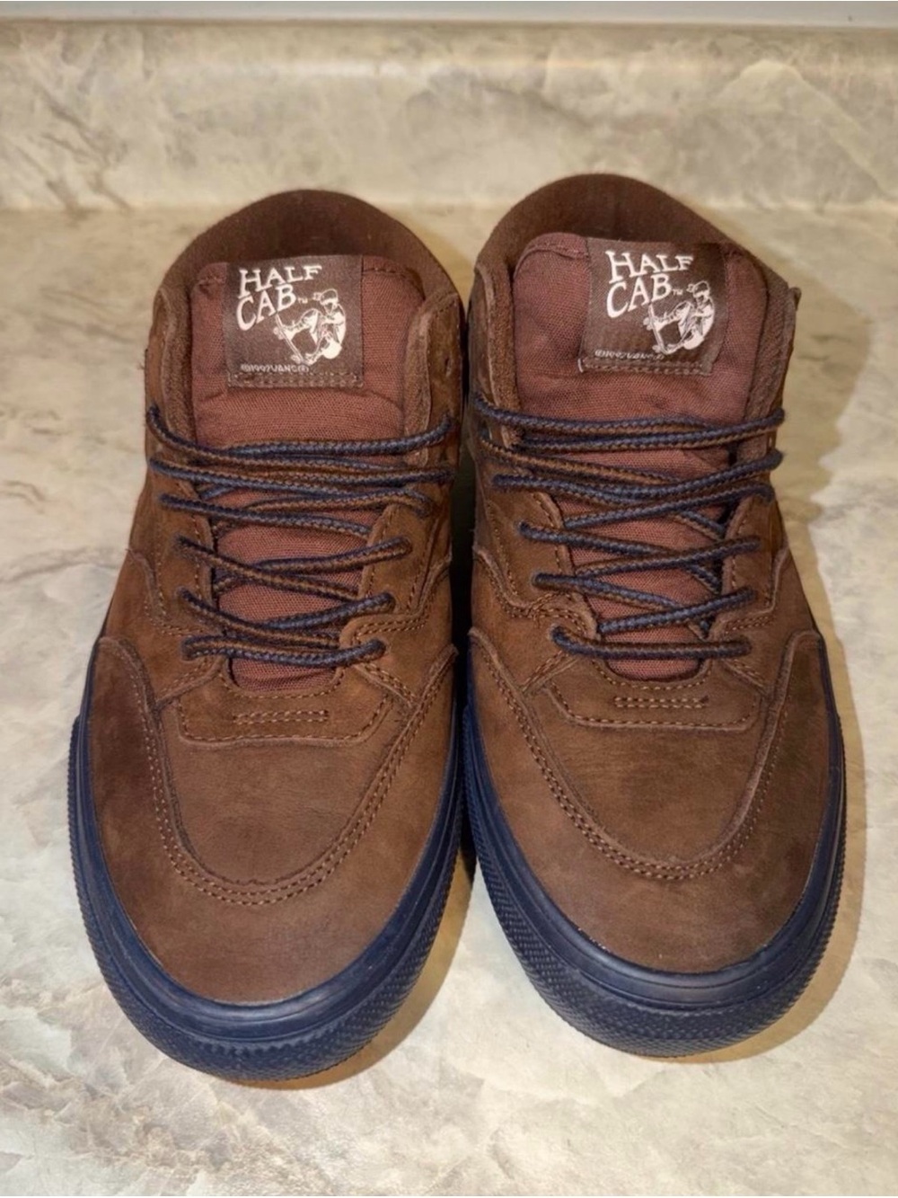 Vans Half Cab Brown Suede Sneakers with Navy Sole